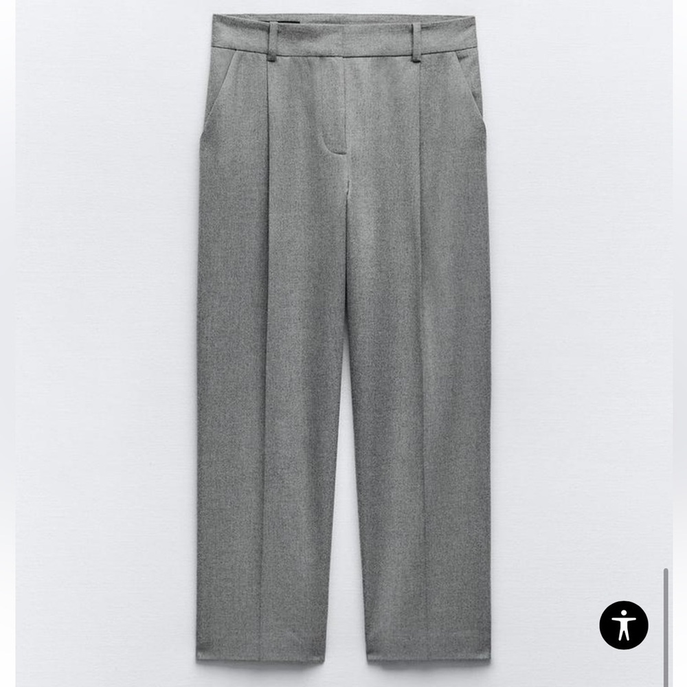 New Zara pants grey Straight leg Herringbone hi waist women L/W30